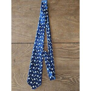 Vintage Golf Balls & Tees Silk Like Necktie - Navy Novelty Golfer Gift - EUC